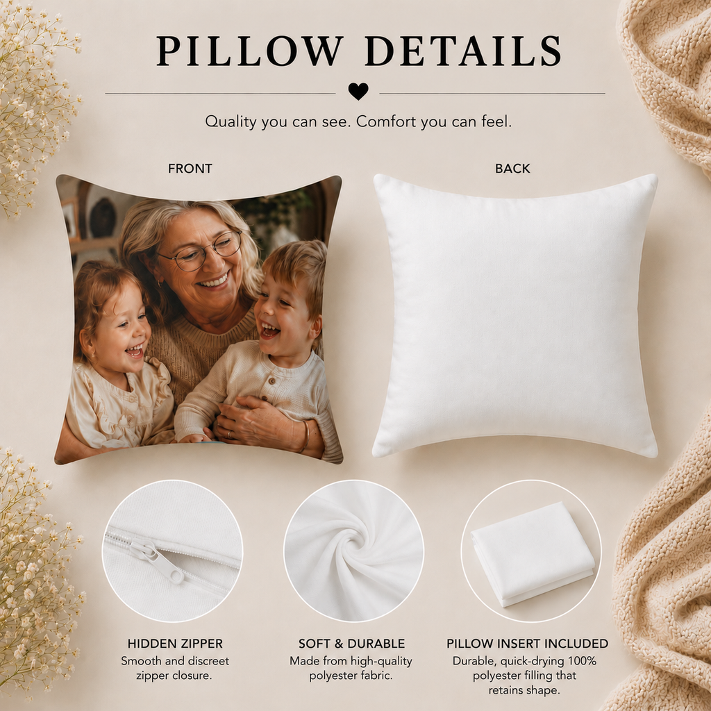 Grandma Photo Personalized Pillow - Custom Picture Gift for Grandma