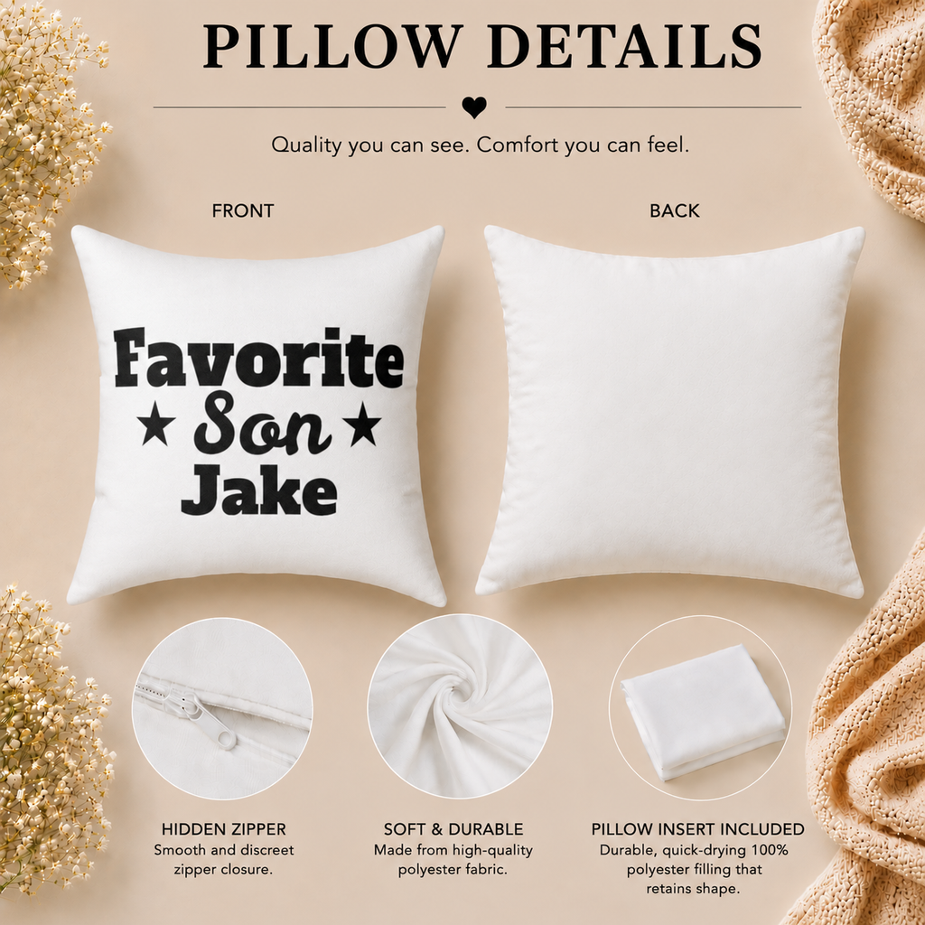 Favorite Son Personalized Pillow - Custom Name Gift for Son