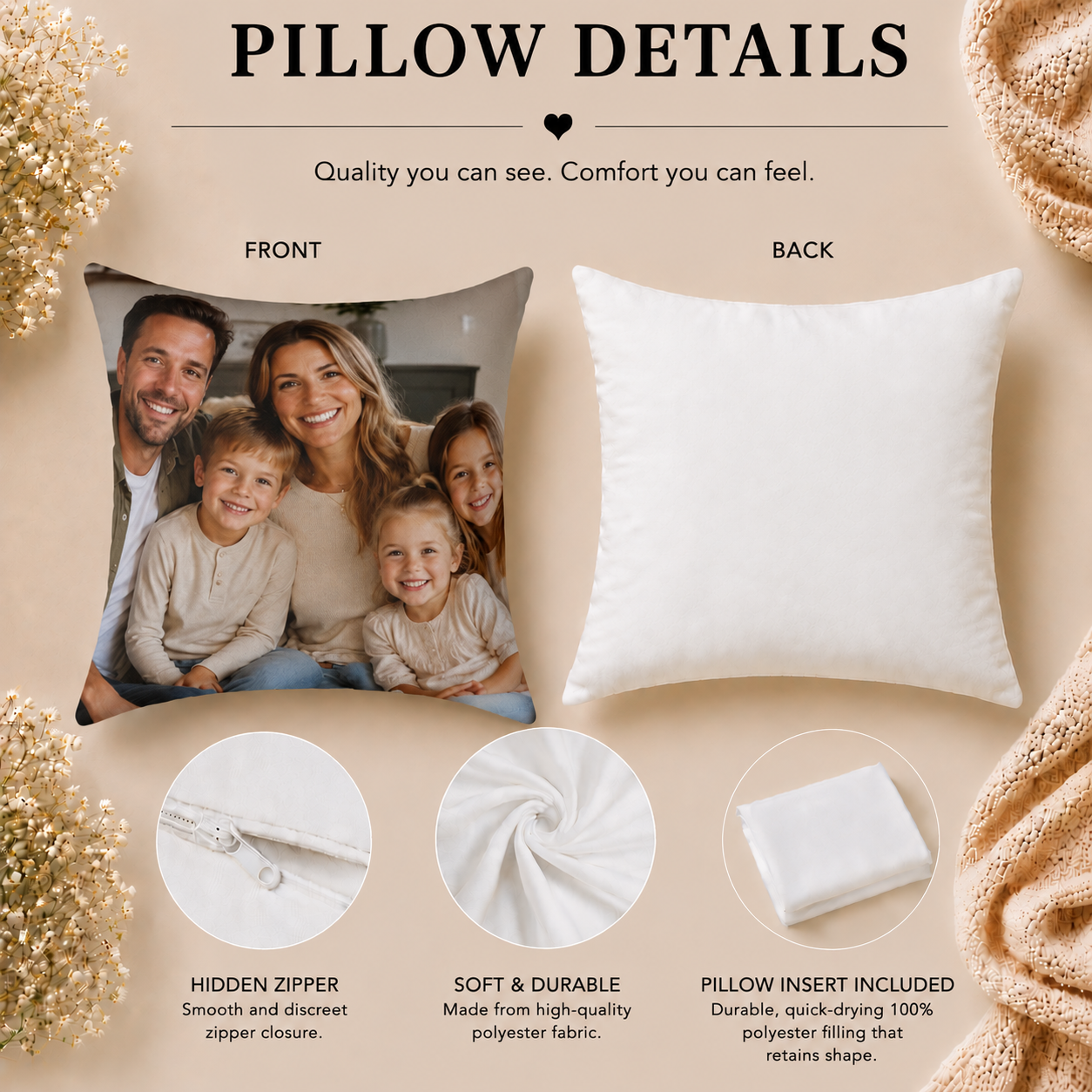 Family Photo Personalized Pillow - Custom Picture Gift for Families