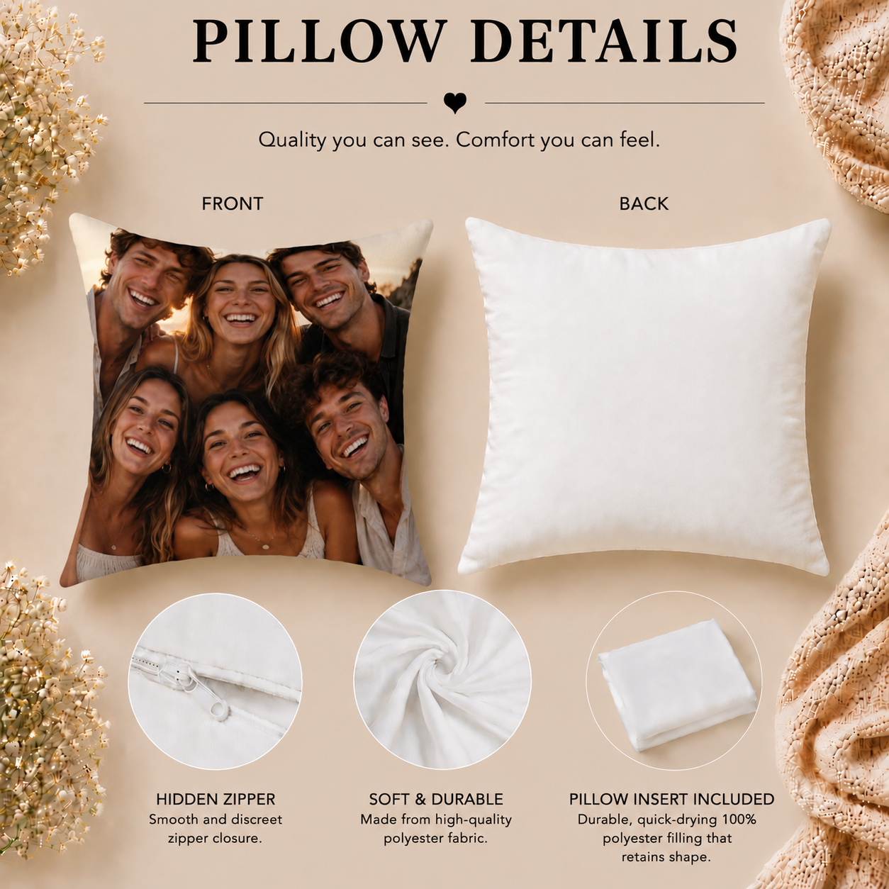 Friends Photo Personalized Pillow - Custom Picture Gift for Friends