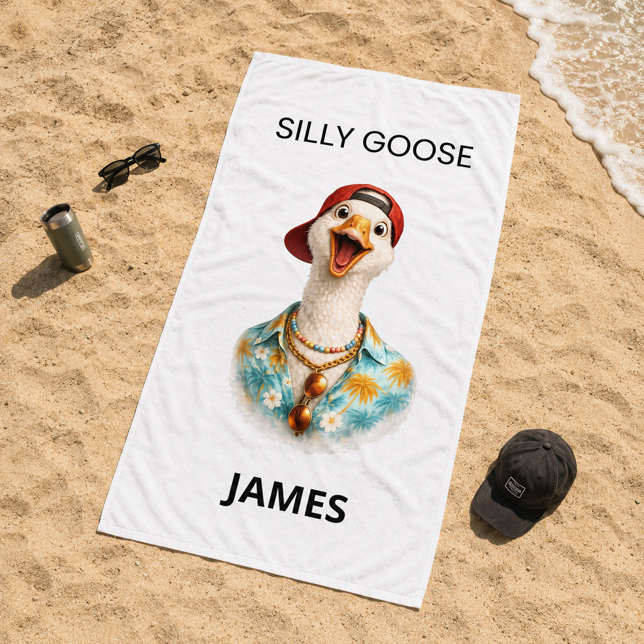 Silly Goose Personalized Beach Towel - Custom Name Gift for Him