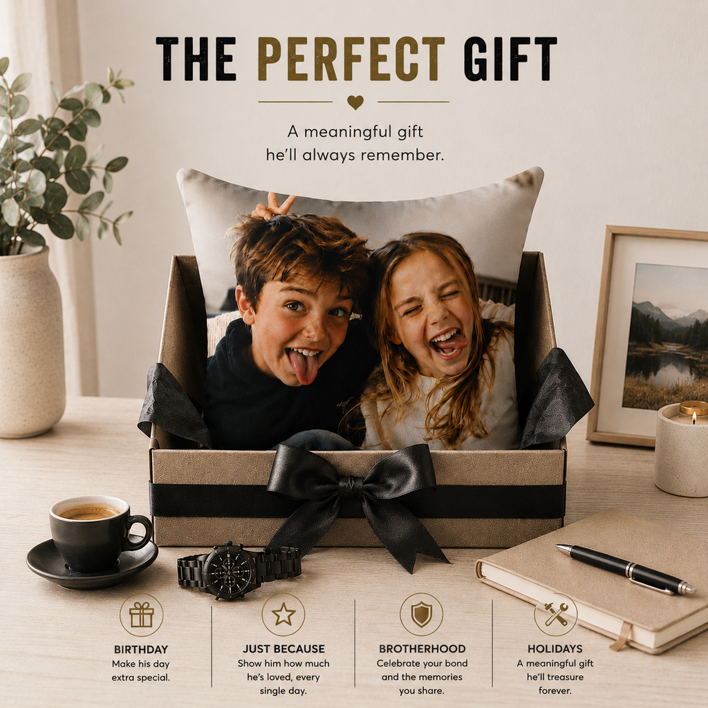 Perfect gift infographic — brother photo personalized pillow custom picture