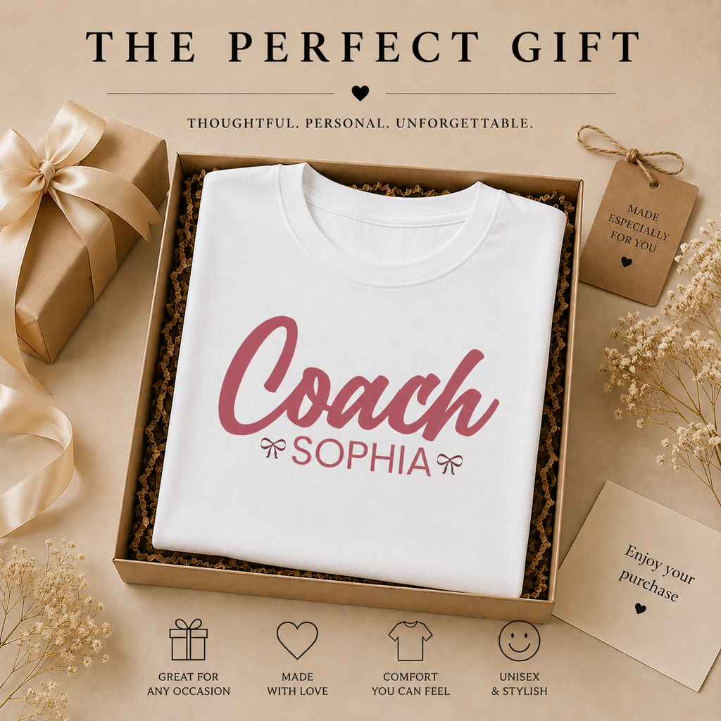 Coach shirt perfect gift infographic — personalized name gift for coach