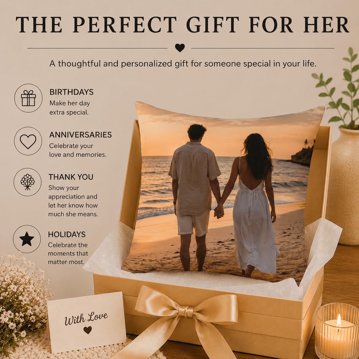 Couple photo pillow perfect gift infographic — personalized picture couple gift