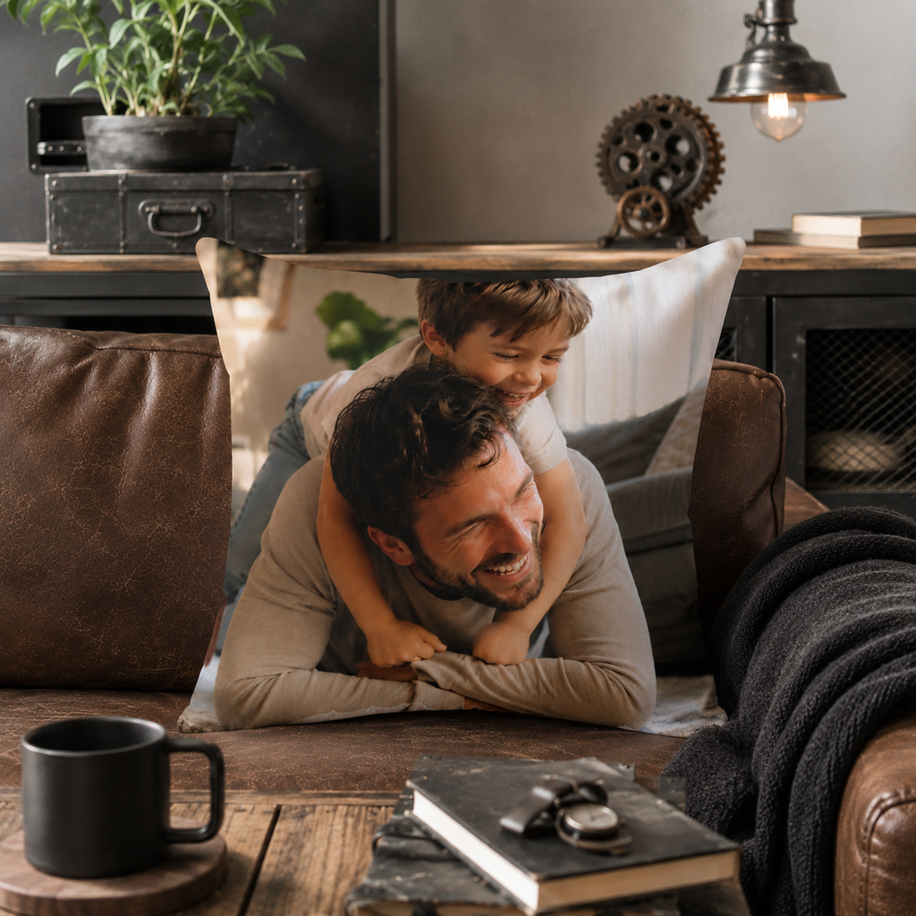 Dad photo pillow perfect gift infographic — personalized custom picture gift for dad