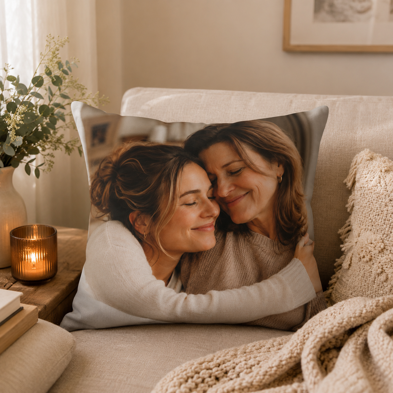 Size comparison 16x16 and 18x18 — daughter photo personalized pillow