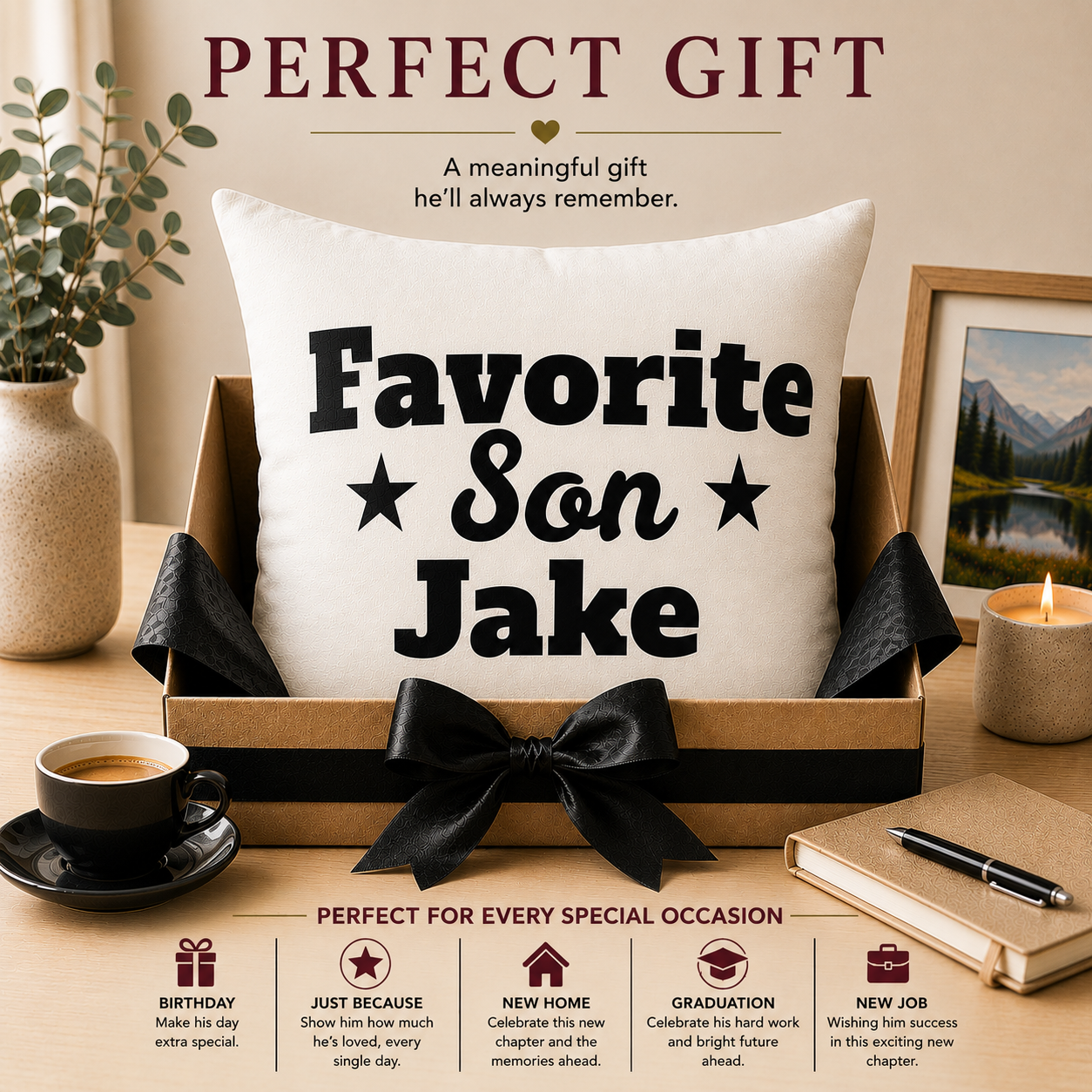 Size comparison 16x16 and 18x18 — Favorite Son personalized pillow