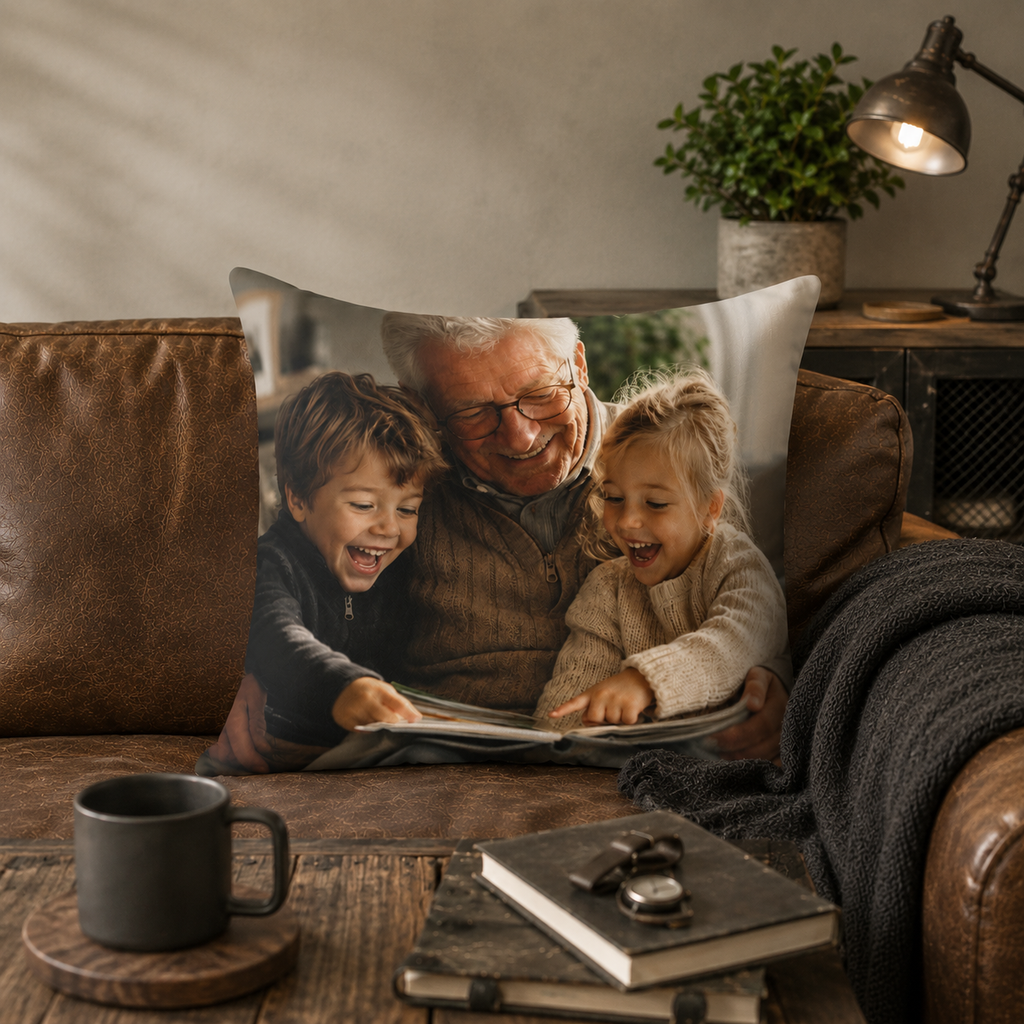 Custom picture detail — grandpa photo personalized pillow full bleed print