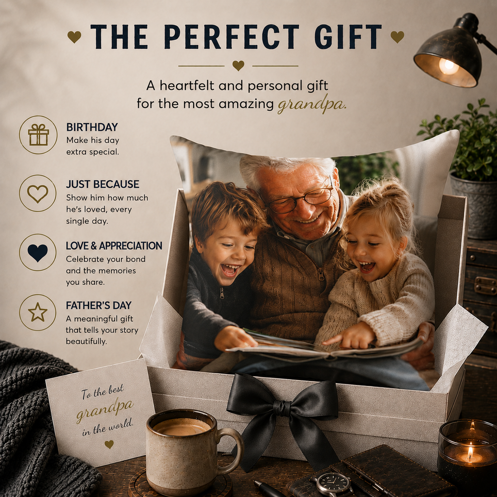 Perfect gift infographic — grandpa photo personalized pillow custom picture