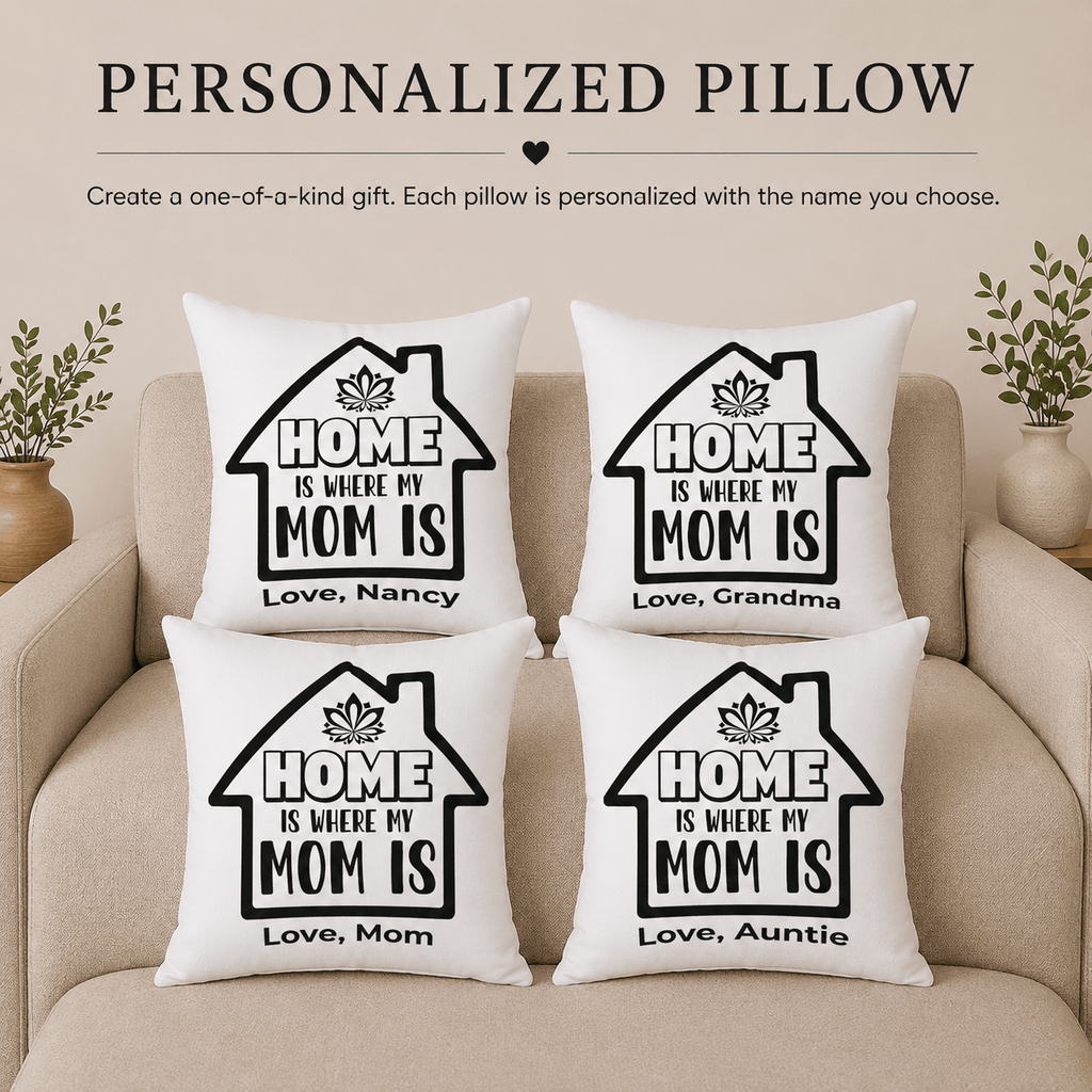 Home Is Where My Mom Is pillow lifestyle photo — personalized Mother's Day gift