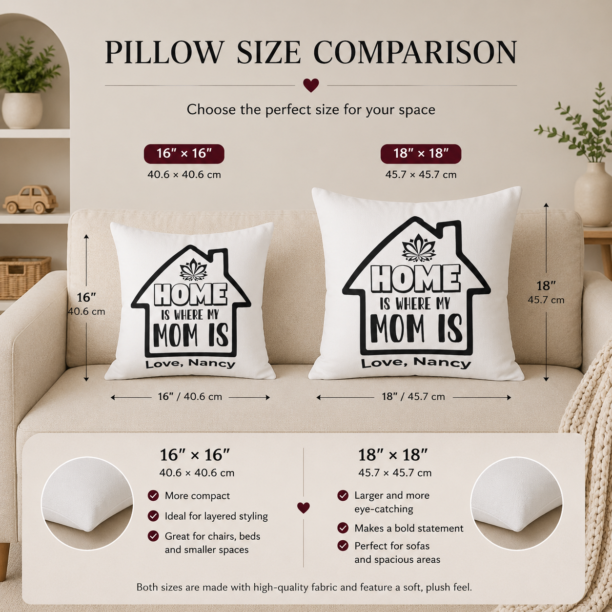 Home Is Where My Mom Is personalized pillow — custom name mom gift