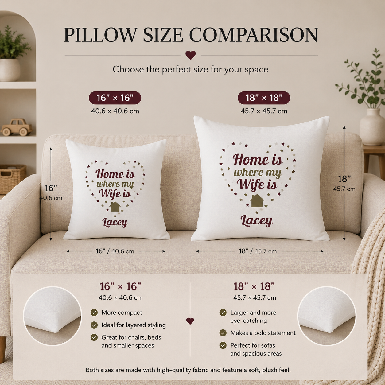 Home Is Where My Wife Is personalized pillow — custom name wife gift