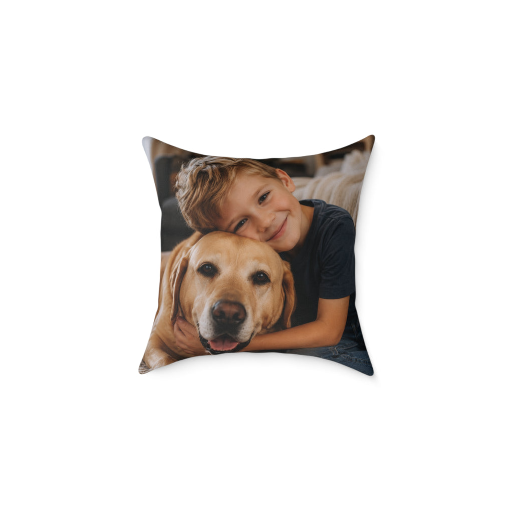 Kids and dog photo personalized pillow — custom picture gift for kids with labrador