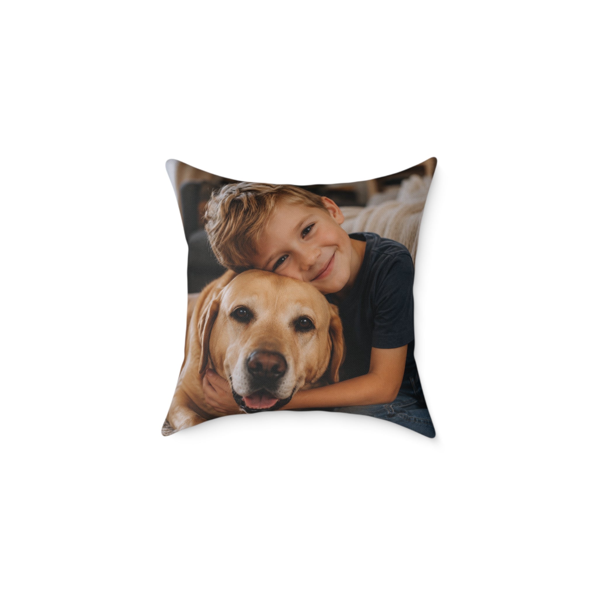 Kids and dog photo personalized pillow — custom picture gift for kids with labrador