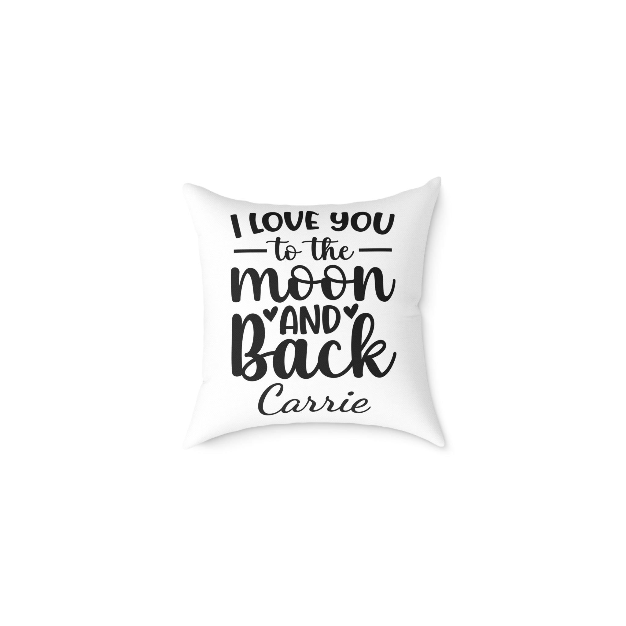 Personalized I Love You to the Moon and Back throw pillow with bold typography and custom name