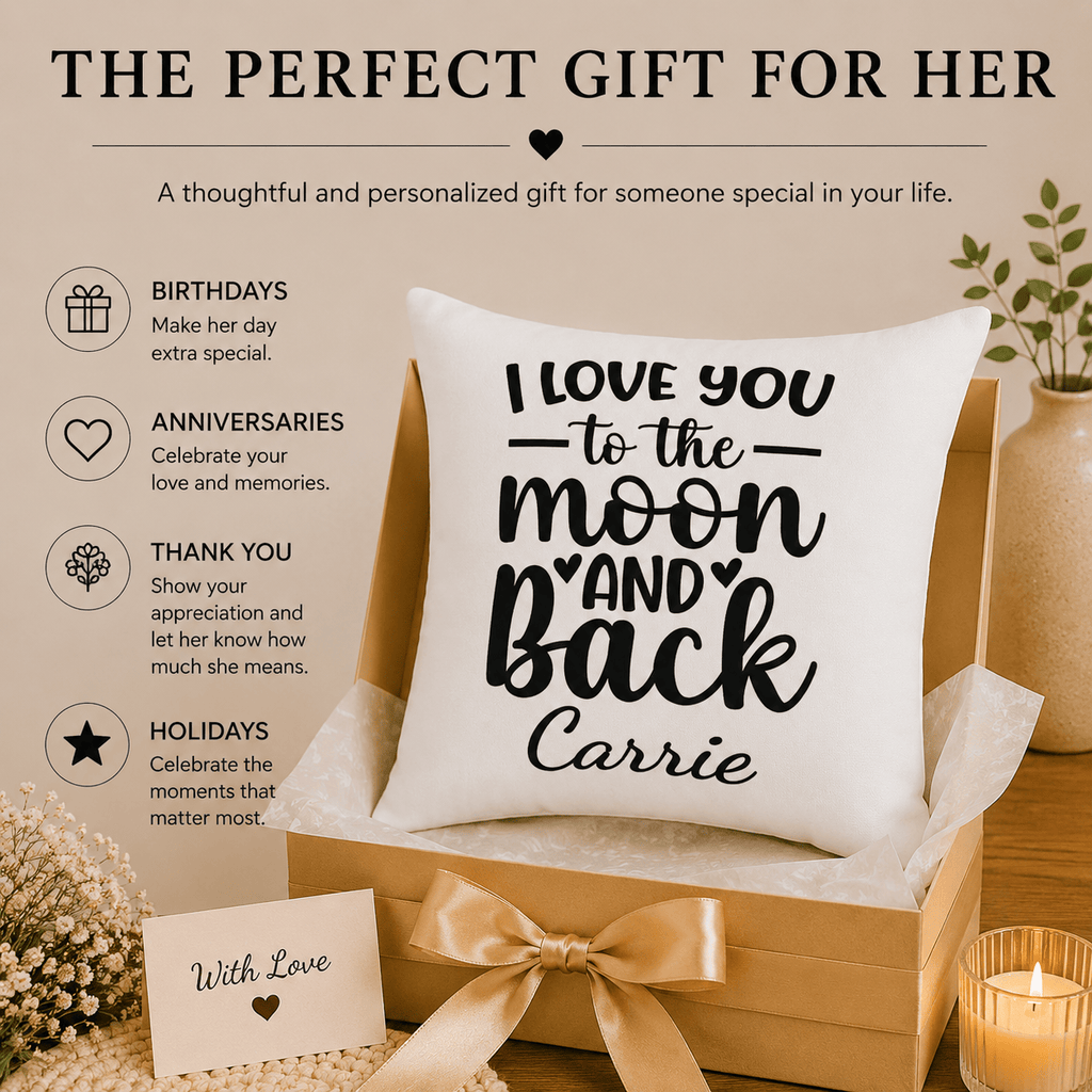 Perfect gift infographic for personalized moon and back pillow