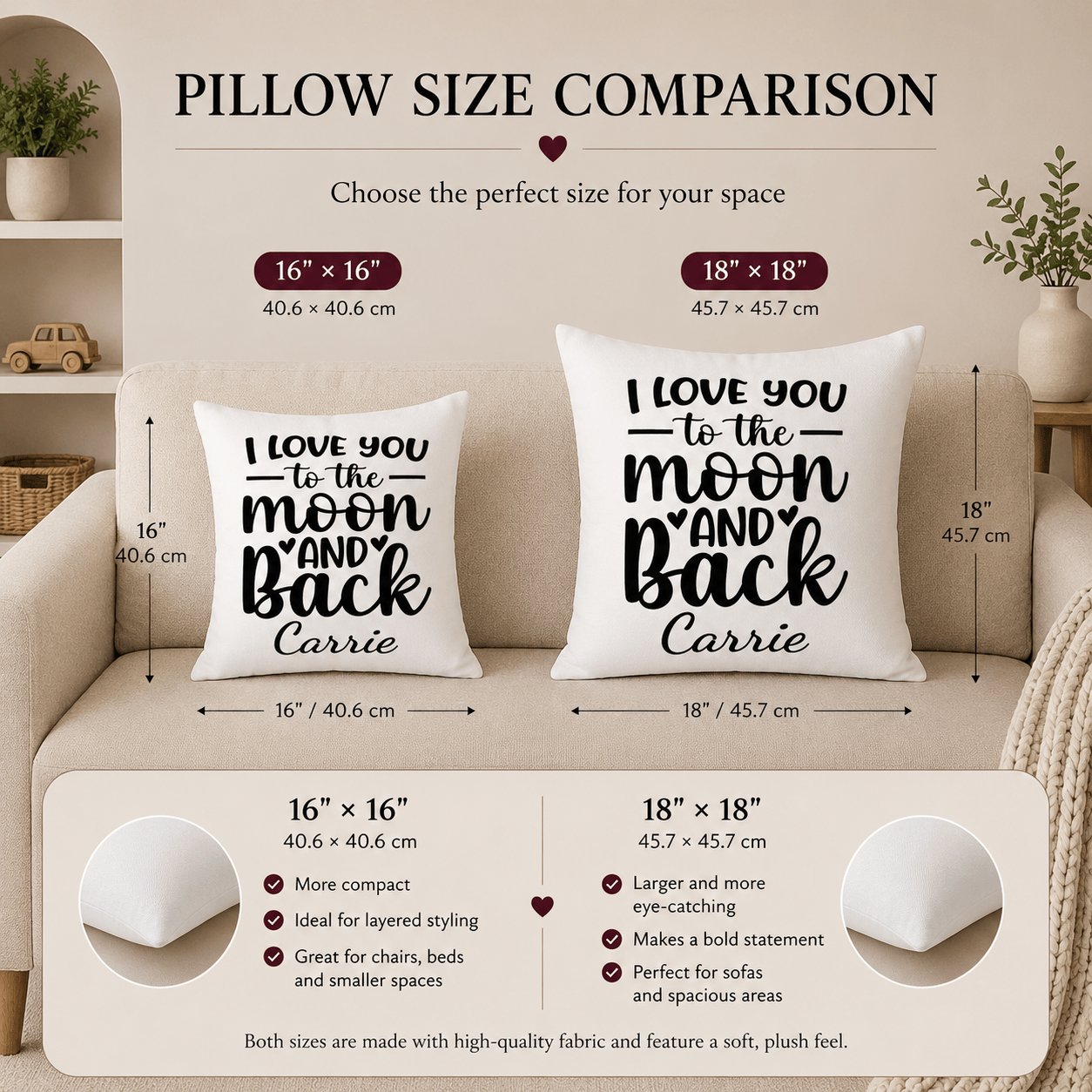 I Love You to the Moon and Back personalized pillow — custom name girlfriend gift