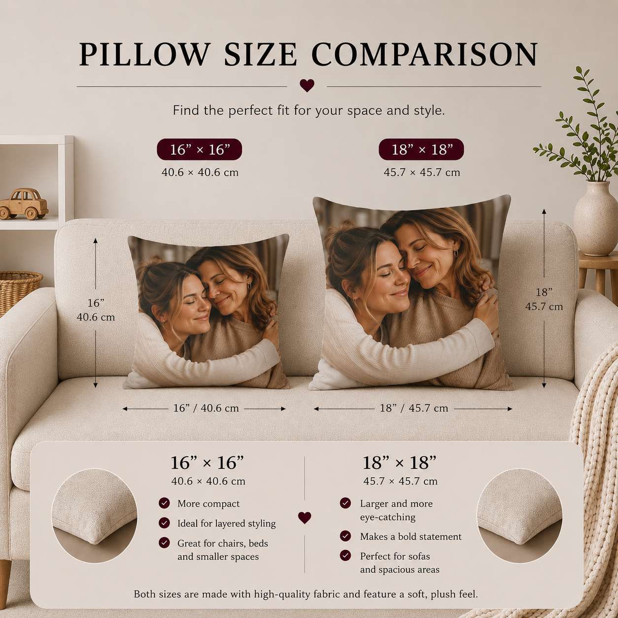 Mom photo pillow in living room — custom picture gift for mom on sofa