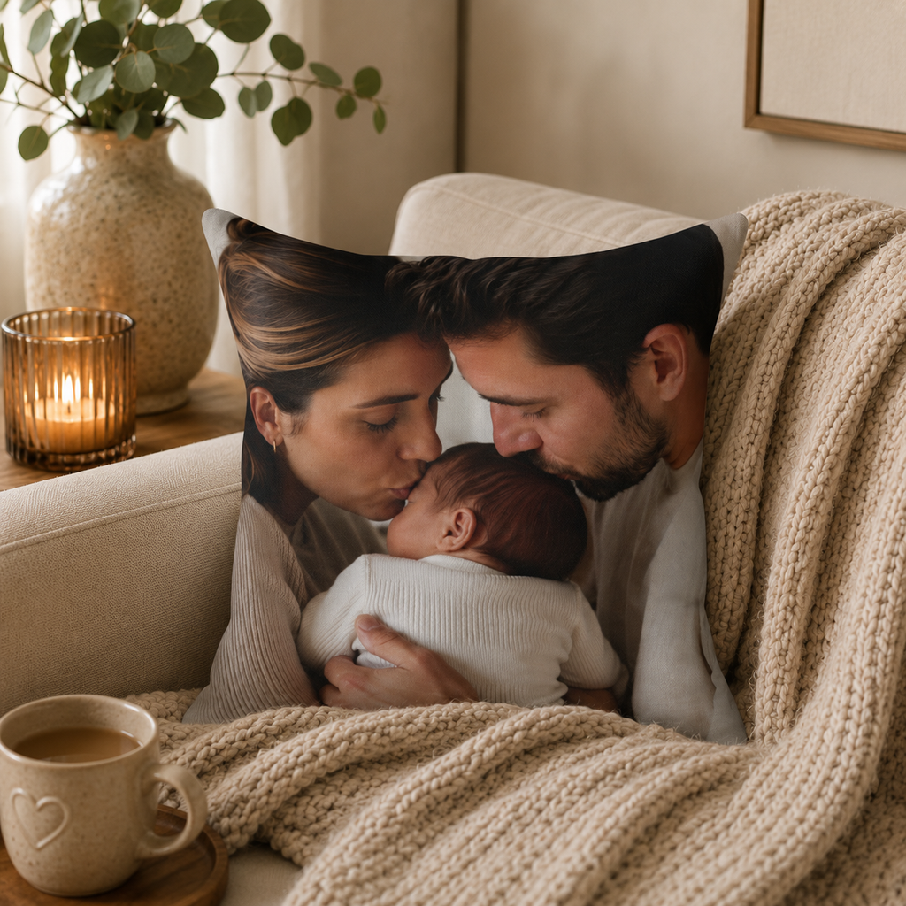 Perfect gift infographic — new parents photo personalized pillow