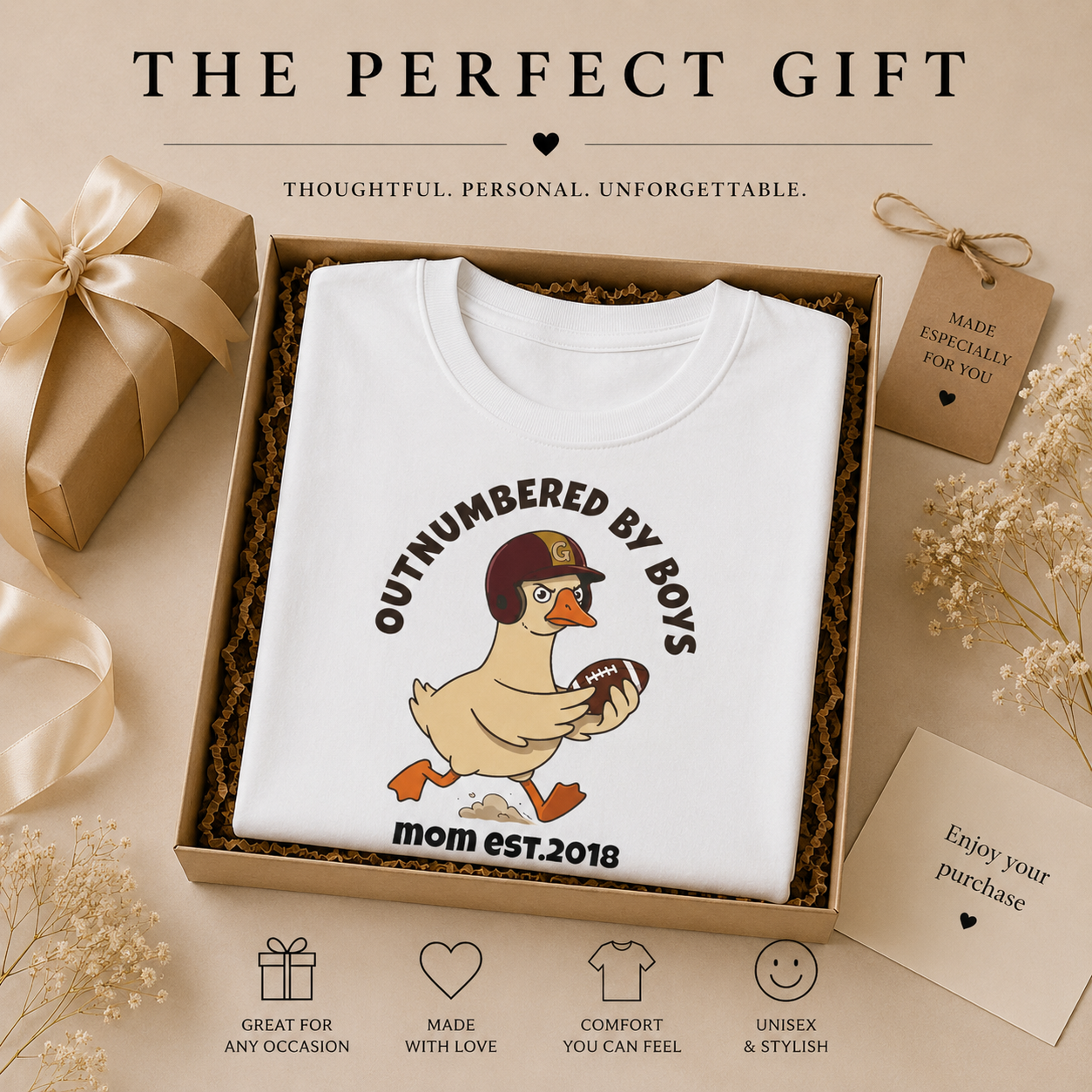 Outnumbered by Boys shirt size guide — S to 2XL funny mom shirt