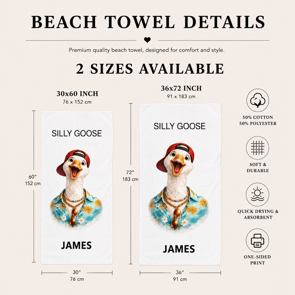Silly Goose towel him close-up print quality — personalized custom name gift