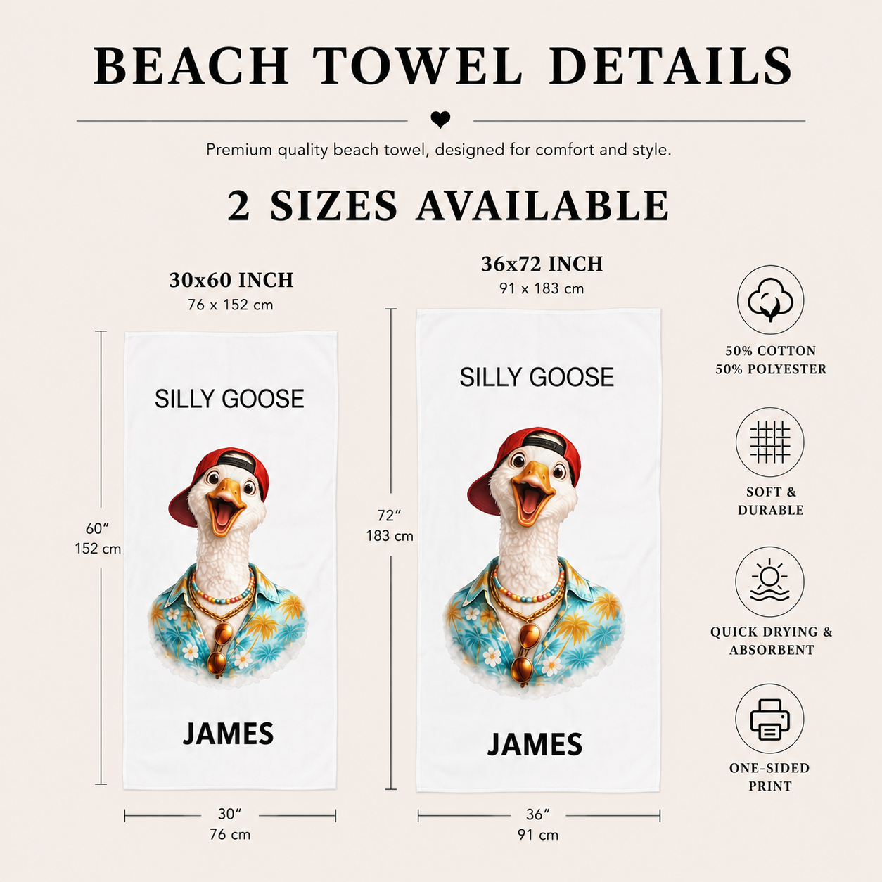 Silly Goose towel him close-up print quality — personalized custom name gift