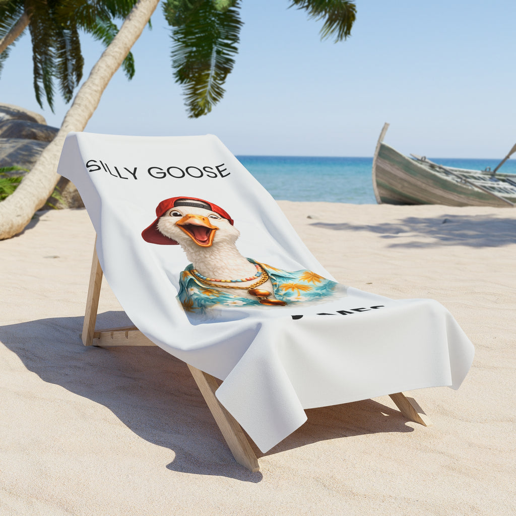 Silly Goose beach towel for him lifestyle — custom name poolside vacation gift