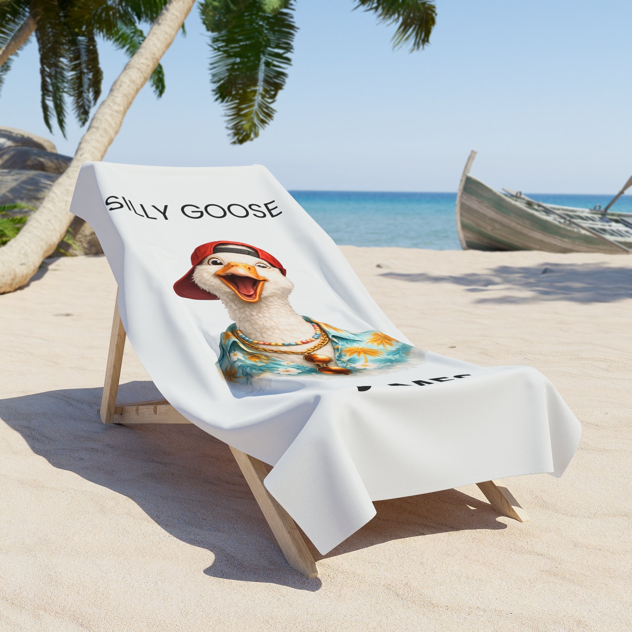 Silly Goose beach towel for him lifestyle — custom name poolside vacation gift