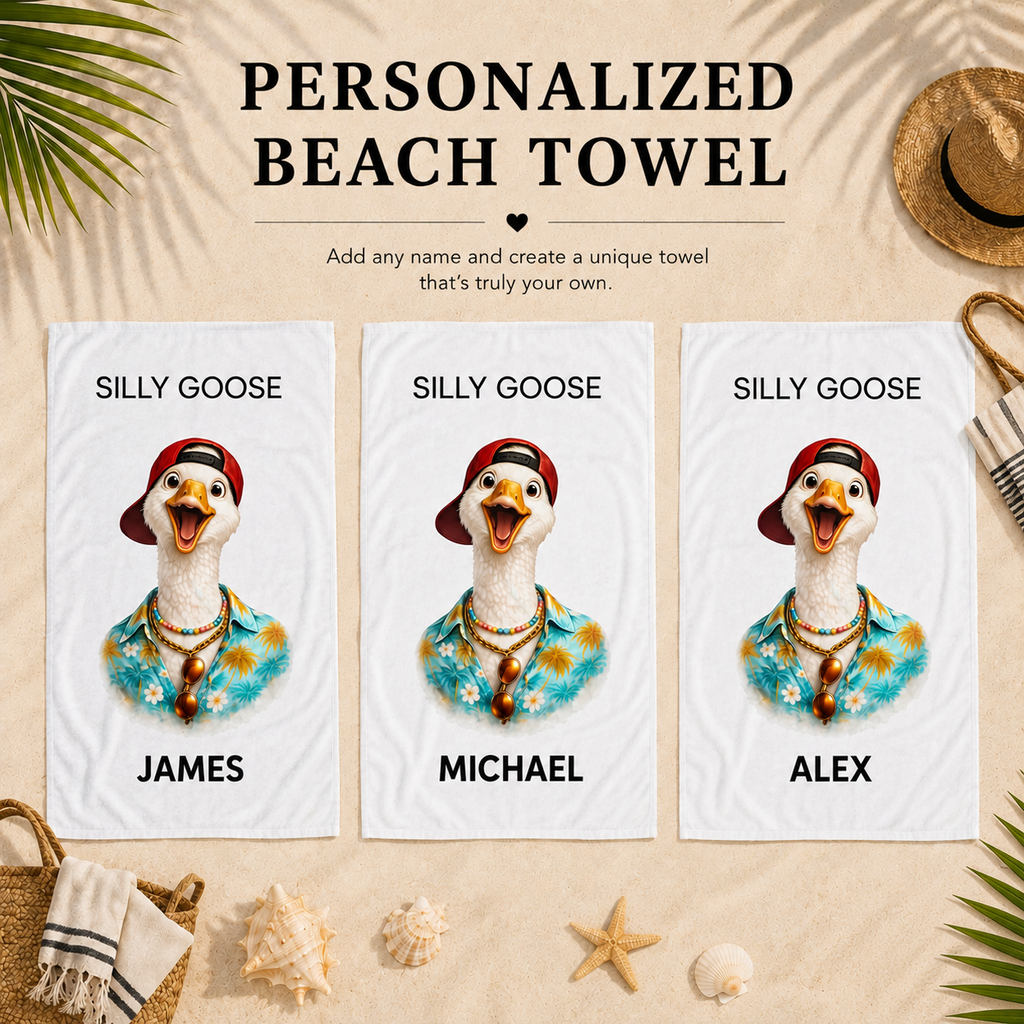 Perfect gift infographic — Silly Goose personalized beach towel for him