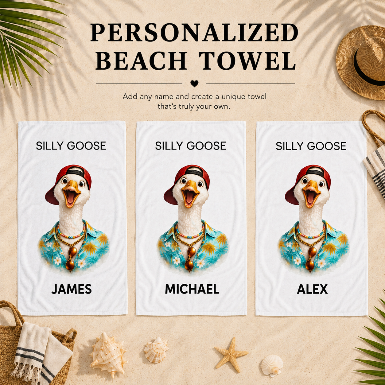 Perfect gift infographic — Silly Goose personalized beach towel for him