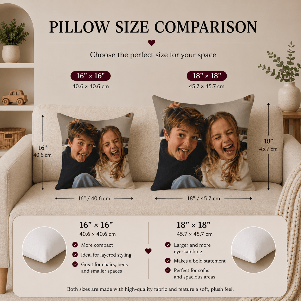 Custom picture detail — sister photo personalized pillow full bleed print