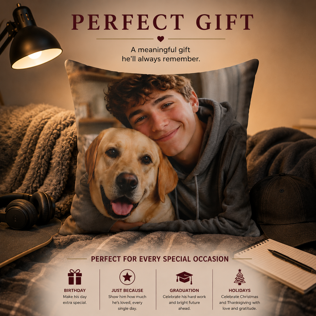 Teen photo pillow gift infographic — personalized custom picture for teens