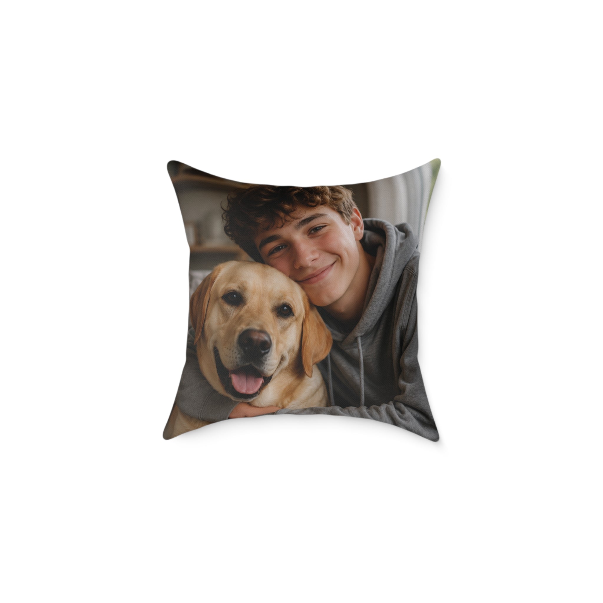 Teen and dog photo personalized pillow — custom picture gift for teens with labrador