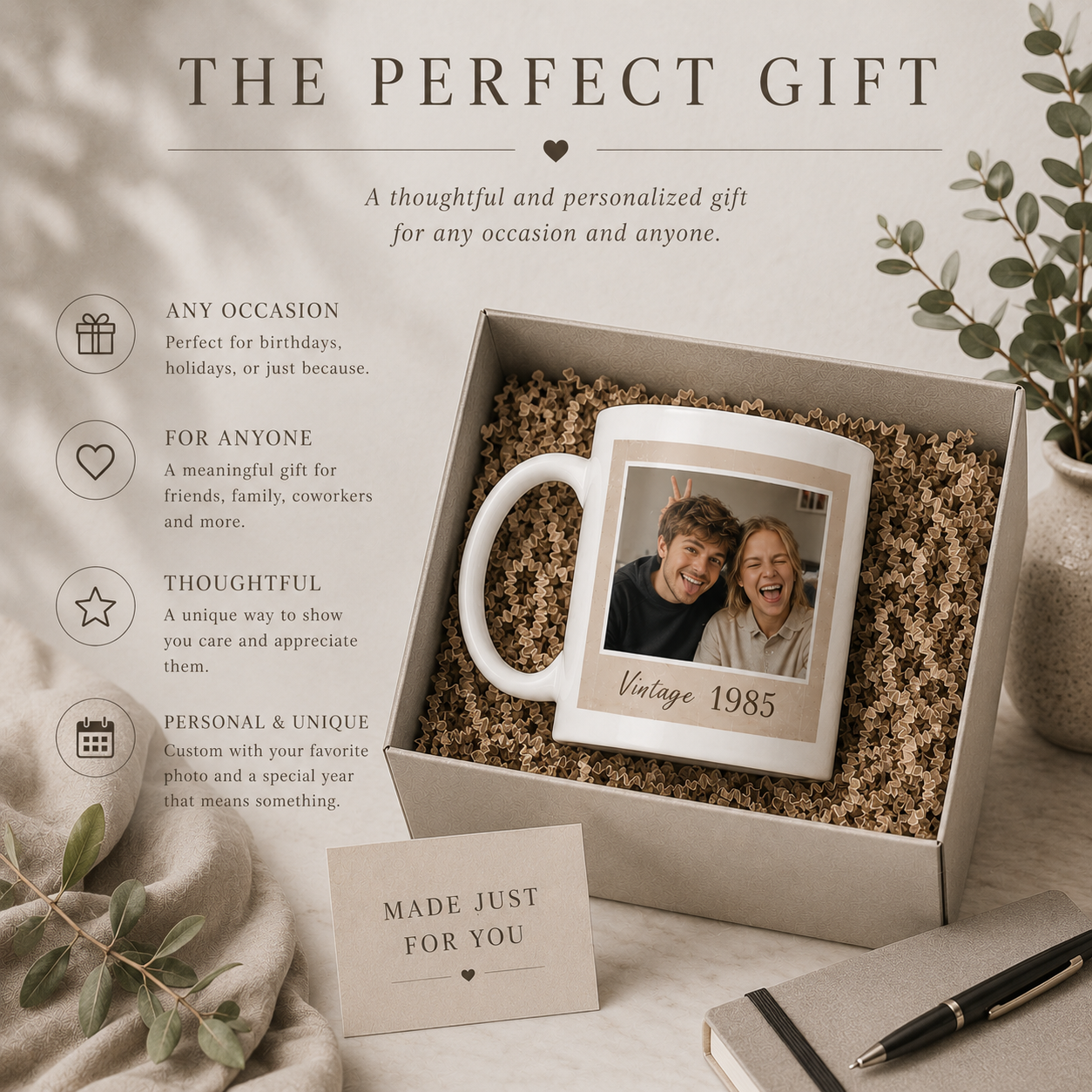 Vintage photo mug dad in hand — custom picture year ceramic gift for him