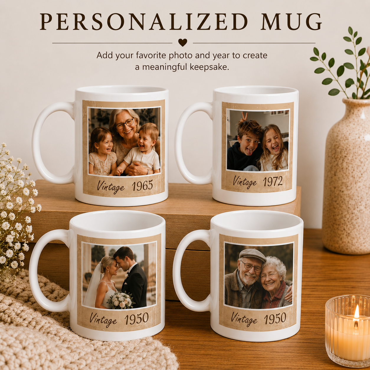 Vintage photo mug dad personalized showcase — 4 examples custom year gift